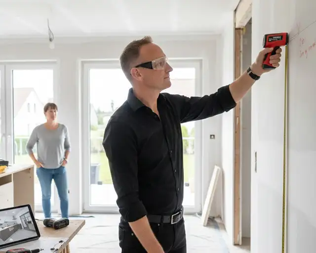 Fachgerechtes Aufmaß für die Küchenplanung im Küchenstudio Pyrbaum durch einen Experten.