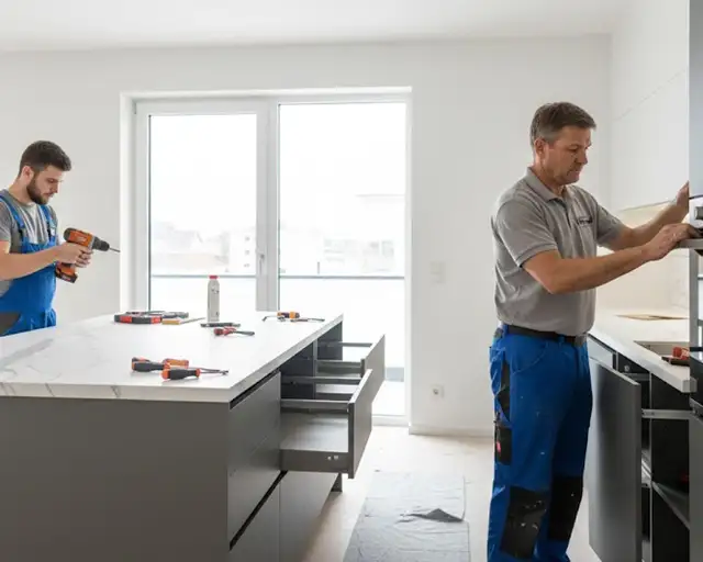 Fachgerechte Montage einer neuen Einbauküche durch die eigenen Schreiner vom Küchenstudio Vinopal.